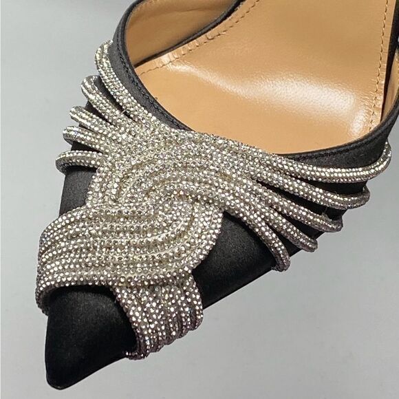 Aquazzura Gatsby Crystal-Embellished Satin Pumps size 37 - Picture 10 of 14